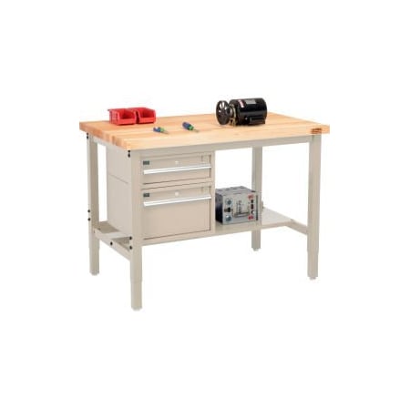 Global Equipment 48"W x 36"D Production Workbench - Birch Square Edge - Drawers Shelf - Tan 319289TN